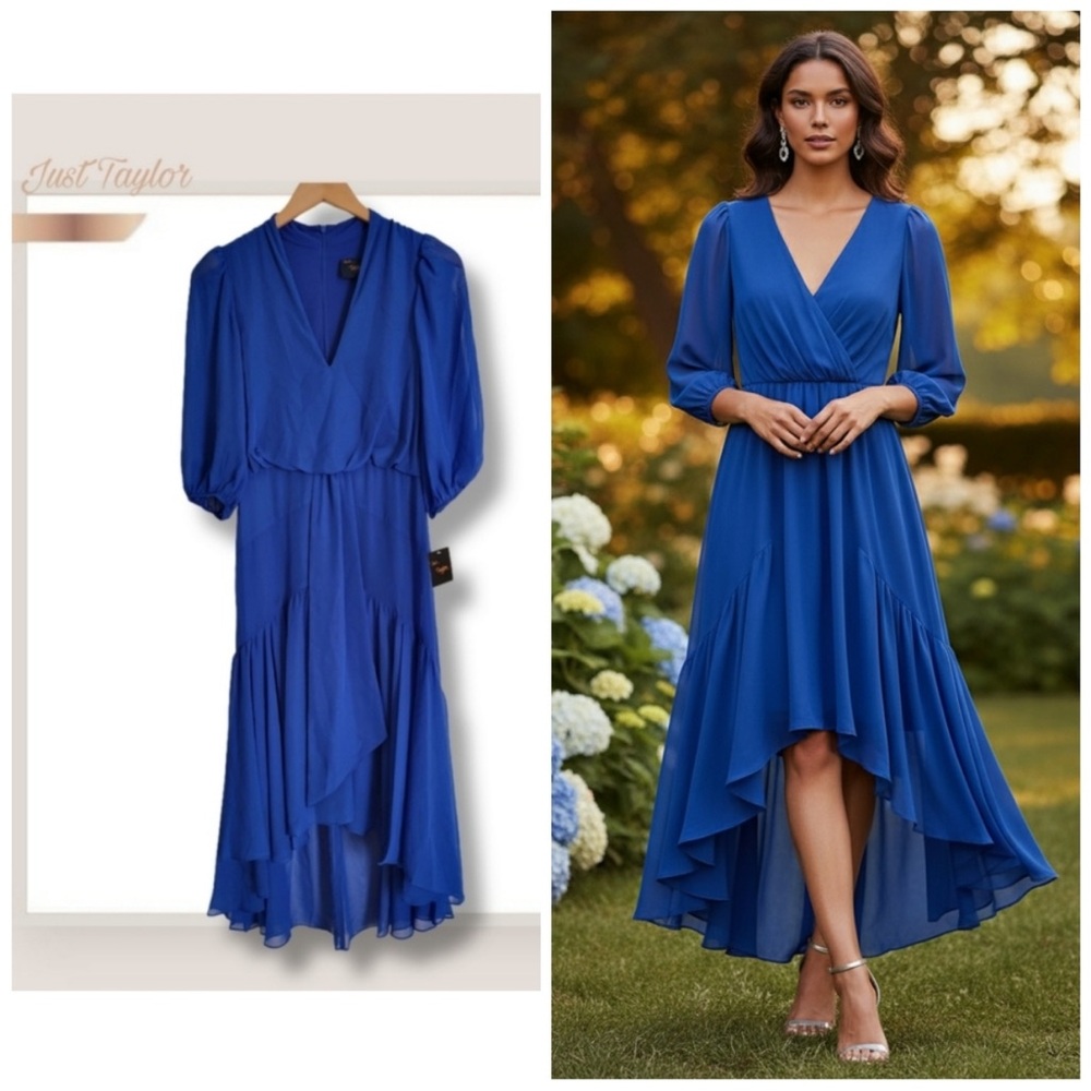 Just Taylor blue chiffon dress